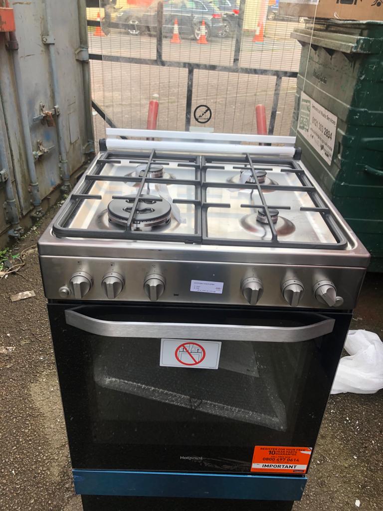 HOTPOINT HS67G2PMX/UK 60cm Gas Cooker Inox & Silver Safeer