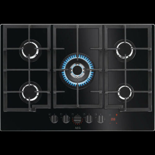 AEG HKB75450NB 75cm Gas Hob Black Glass Safeer Appliances Ltd