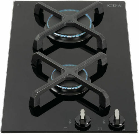 CDA HG3602FR Domino Two Burner Gas on Glass Hob LPG Convertible